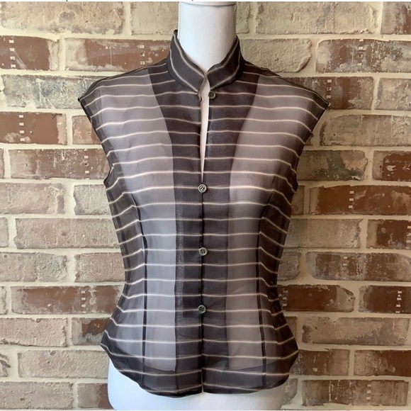 Emanuel Ungaro Silk Sleeveless Striped Sheer Top Size 8 - Picture 2 of 5